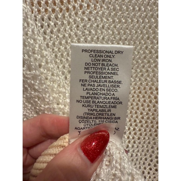 Tibi Size S White Beige Mesh Crochet Knit Turtleneck Long Sleeve Patch Top EUC - Picture 5 of 7